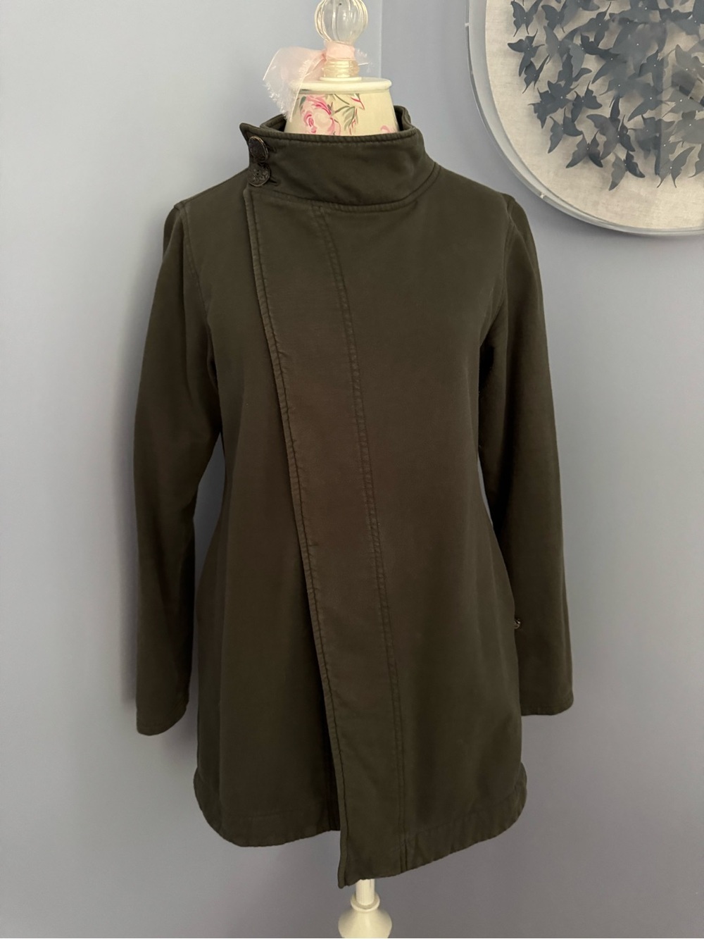 Apsara Organic Cotton Olive Green Asymmetrical Funnel-Neck Tunic